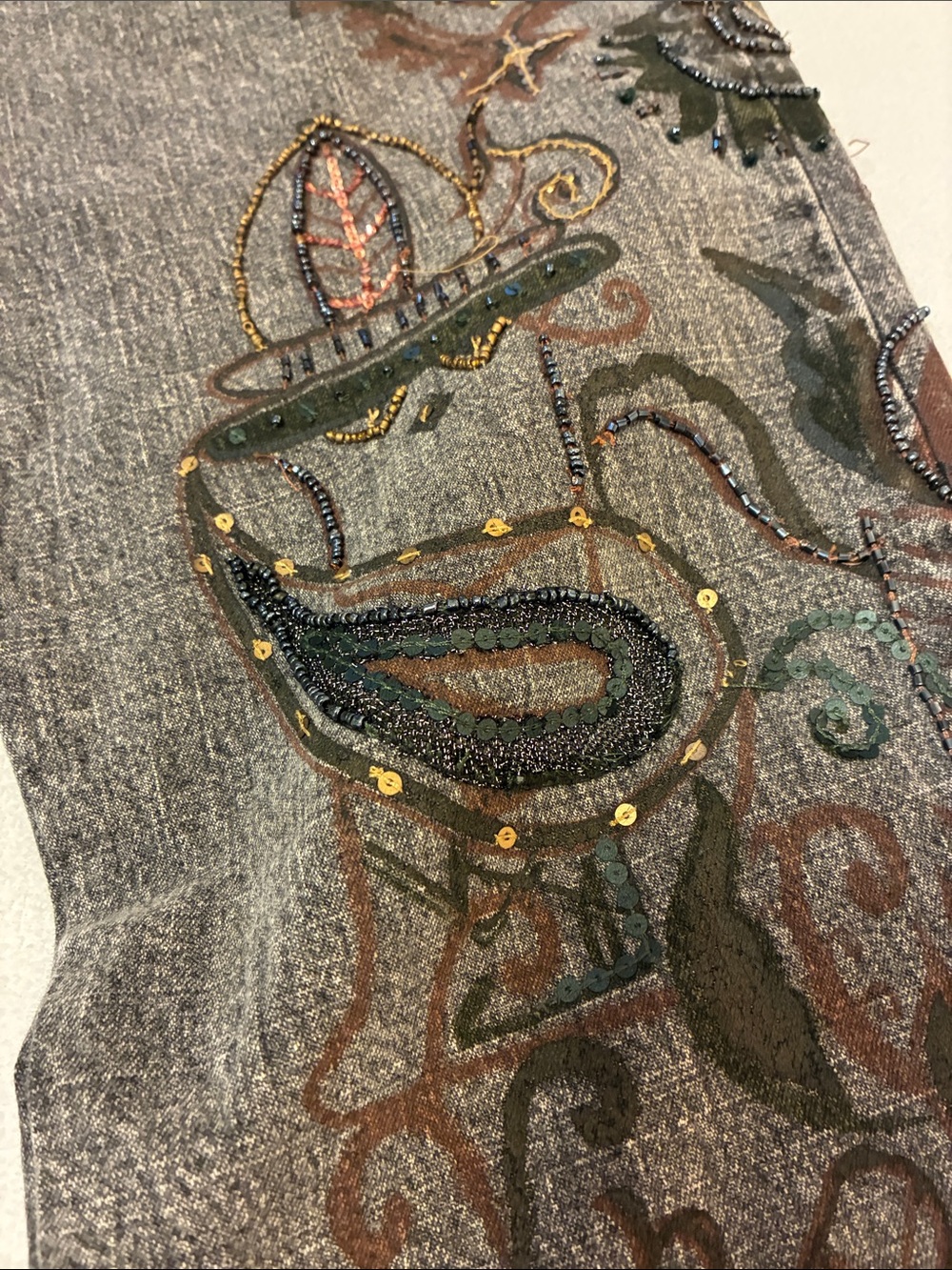 Chico's Gray Flare Jeans with Paisley Embroidery - Picture 3 of 15